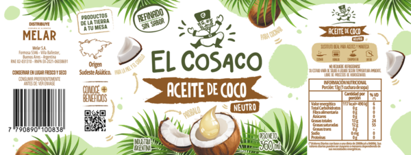 Aceite de Coco Neutro 360gr "El Cosaco" - Imagen 2