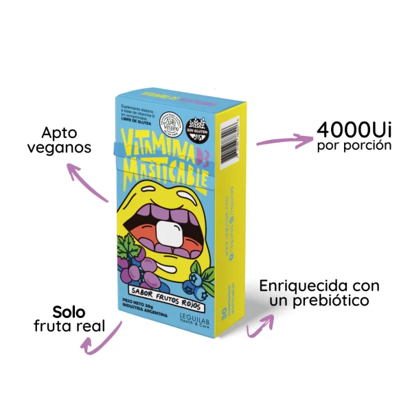 Vitamina D3 Masticable 4000UI X30- Apto Veganos - Imagen 2