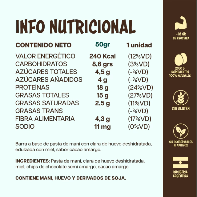 BARRA PROTEICA NATURAL SABOR CACAO AMARGO- BIIGUAL - Imagen 2