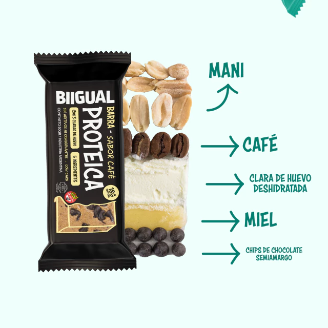 BARRA PROTEICA NATURAL SABOR CAFE - BIIGUAL - Imagen 3