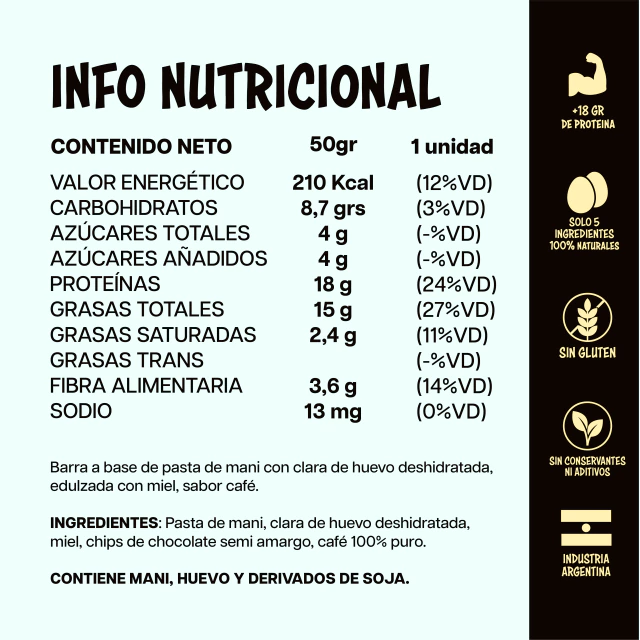 BARRA PROTEICA NATURAL SABOR CAFE - BIIGUAL - Imagen 2