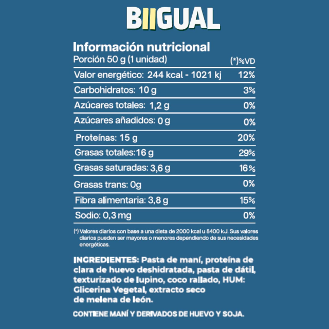 BARRA PROTEICA NATURAL SABOR COCO CON MELENA DE LEON - BIIGUAL - Imagen 2