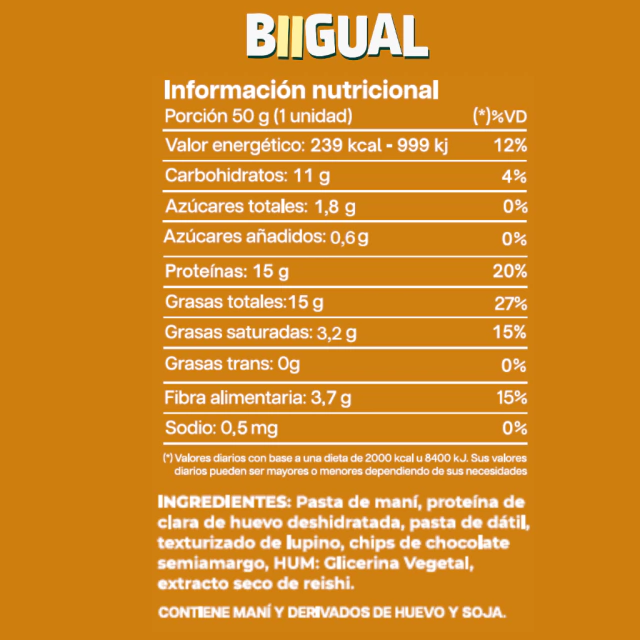 BARRA PROTEICA NATURAL SABOR CHOCO CON REISHI- BIIGUAL - Imagen 2