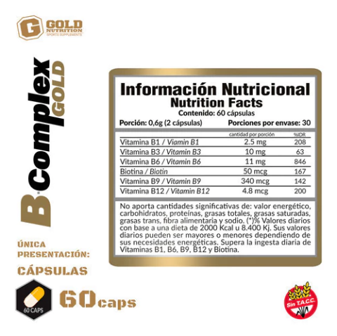 B COMPLEX "GOLD NUTRITION" X60 CAPS - Imagen 2