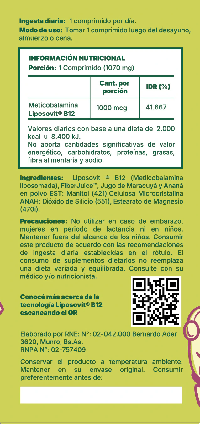 VITAMINA B12 MASTICABLE X30 - METILCOBALAMINA - Imagen 3